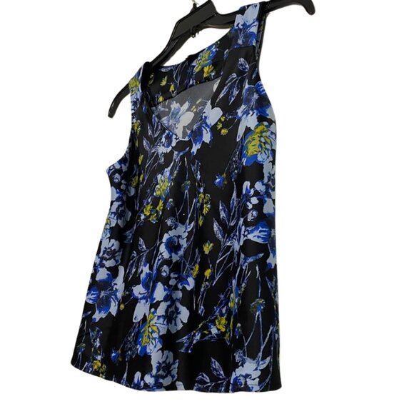 Halogen Floral Bright Blue Black V-Neck Sleeveless Blouse Top XS Polyester - Picture 5 of 12